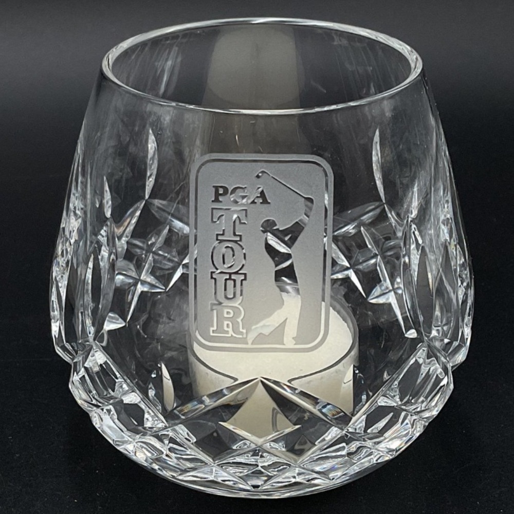 Waterford Crystal Lismore Votive PGA Tour Logo Etched Glass Candle Holder Irelan